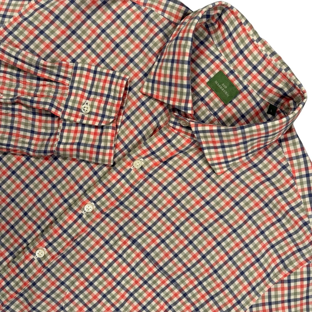 Sid Mashburn Tattersall Sport Shirt Mens L Pink Green Check Spread Collar L/S